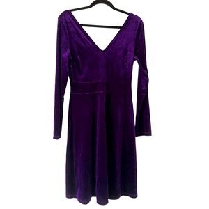 Signature Collection Deep Purple Velvet Velour Empire Waist A-line Dress